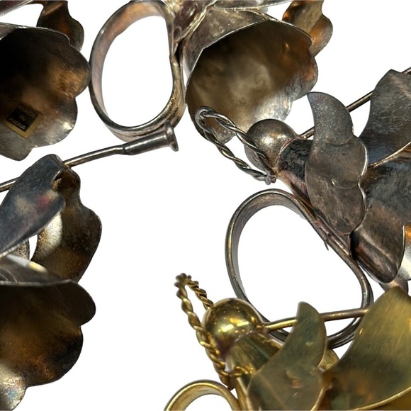 Vtg Set of 13 8 Silver Plated 5 Brass Angels Horns Napkin Rings Christmas 2” - Picture 6 of 9